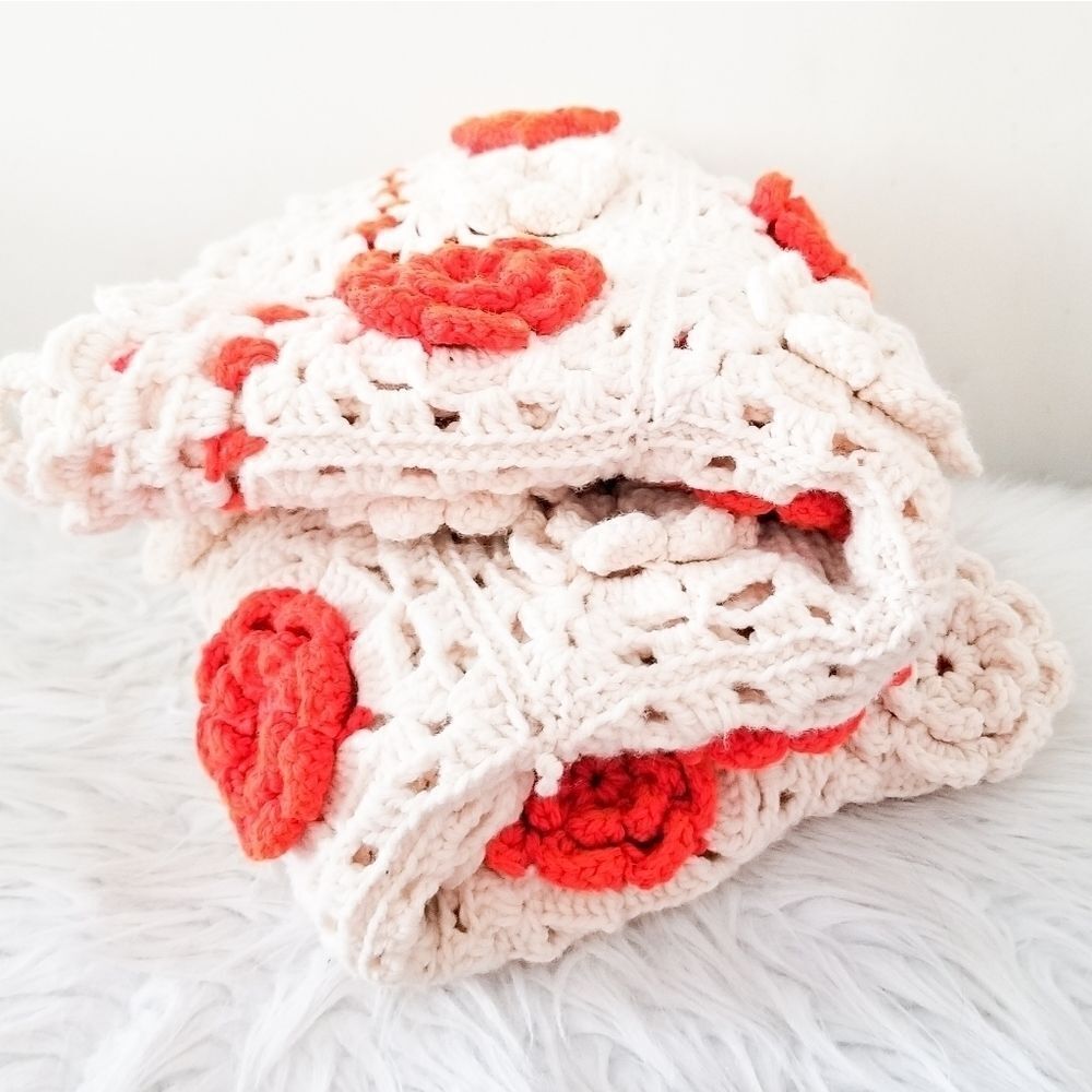 New Afghan 3D flowers cream and orange